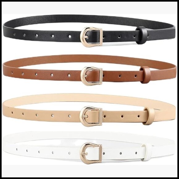 4 Pack Women\'s Skinny Belts with Gold Buckle, PU Leather, 0.55\